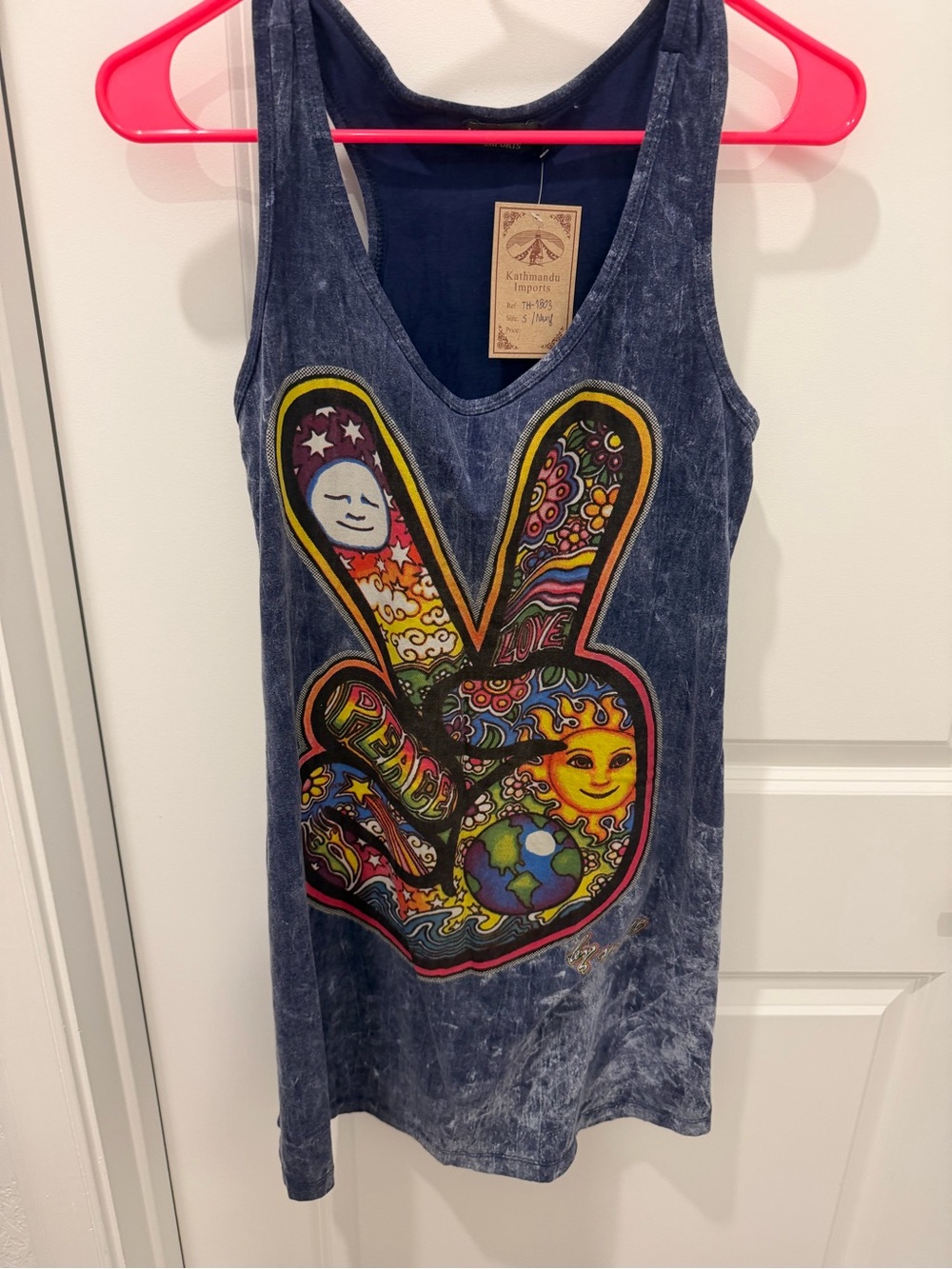 Boho Peace Graphic Tank Dress - Navy